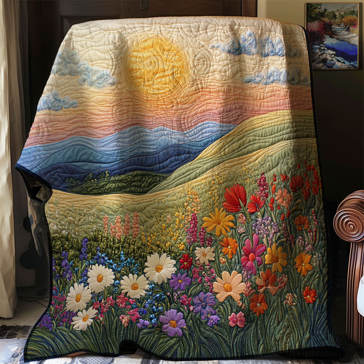 Sunrise And Wildflower Quilt Blanket Sofa Throws Best Christmas Flower Gifts