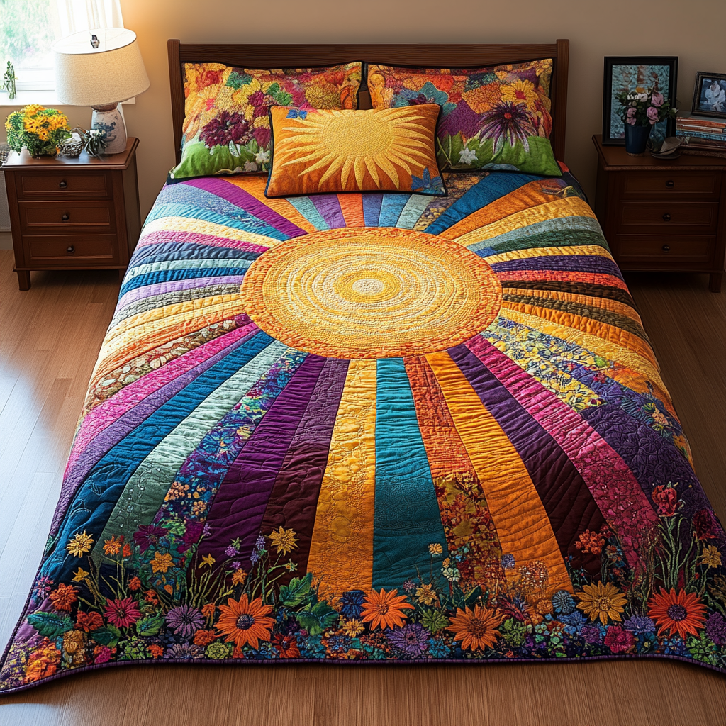 Sunrise Bloom Quilted Bedding Set Cute Bedroom Decor Best Holiday Gifts 2025
