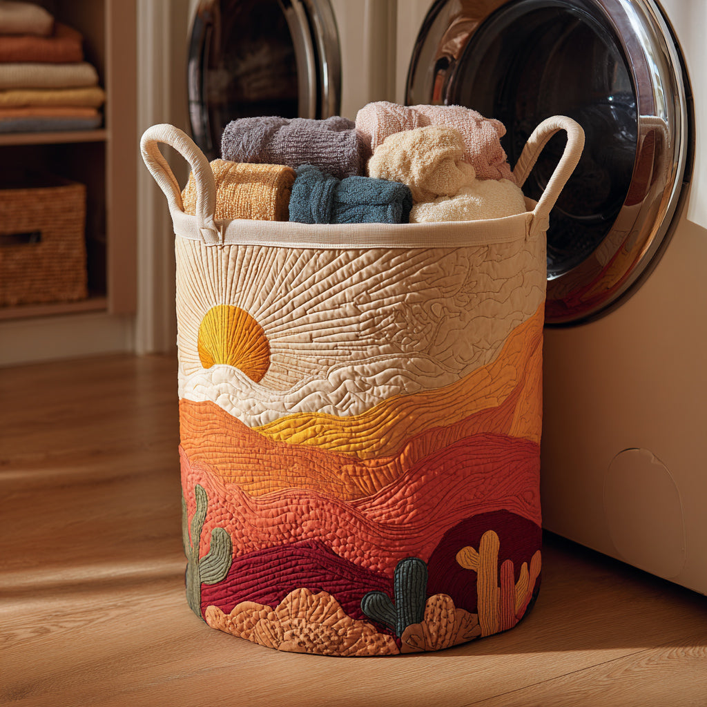 Sunrise Cactus Quilted Laundry Basket Charming Quilted Laundry Basket Gift for Cozy Homes