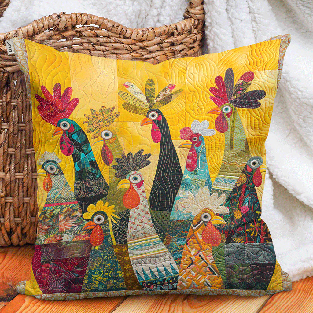 Sunrise Colorful Roosters Quilted Pillow Case Home Decor Chicken Lover Presents