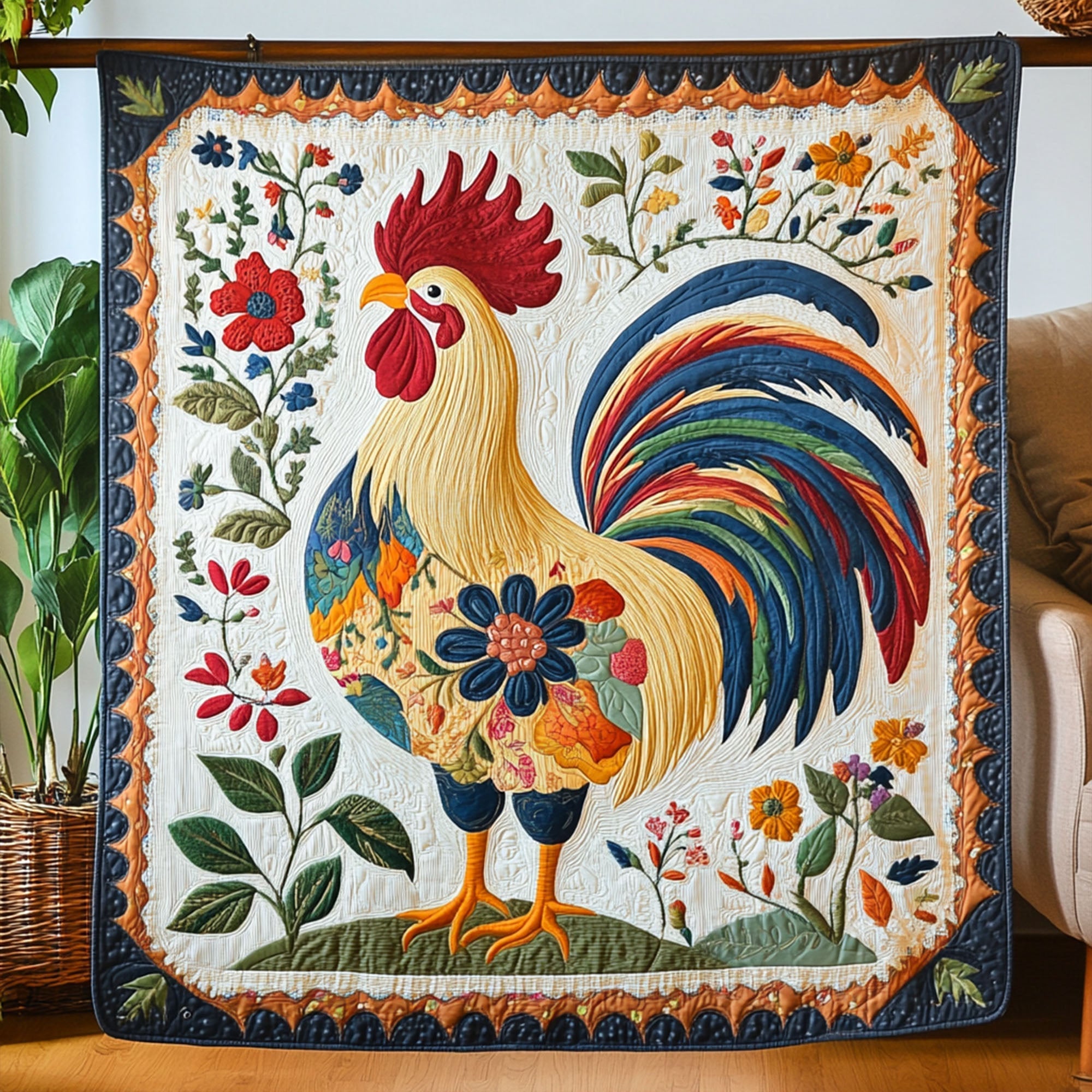 Sunrise Coop Quilted Blanket Bed Christmas Decor Chicken Themed Gifts