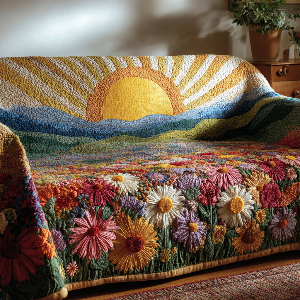 Sunrise Field Quilted Sofa Cover Sofa Seat Covers Unique Gifts Family