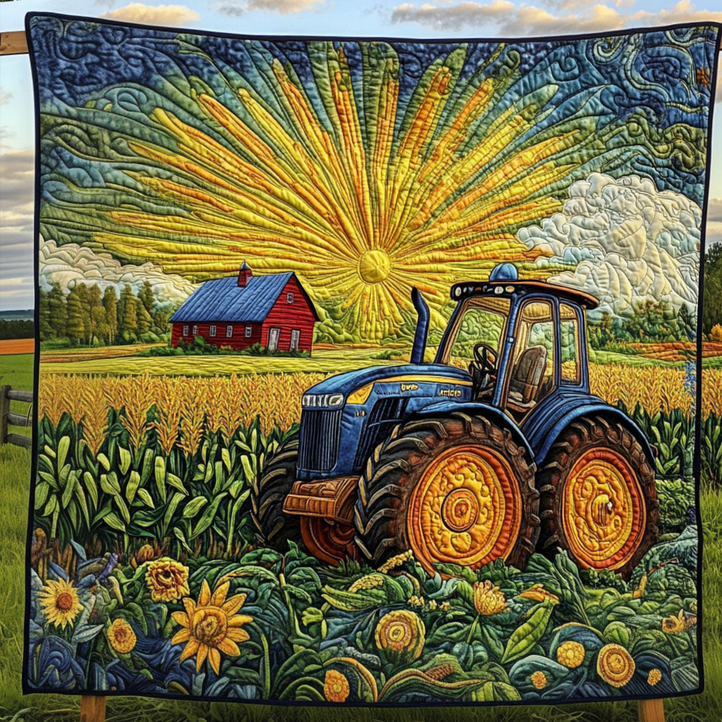 Sunrise Fields Quilted Blanket Sofa Couch Throw Blanket Christmas Gifts For Tractor Lovers