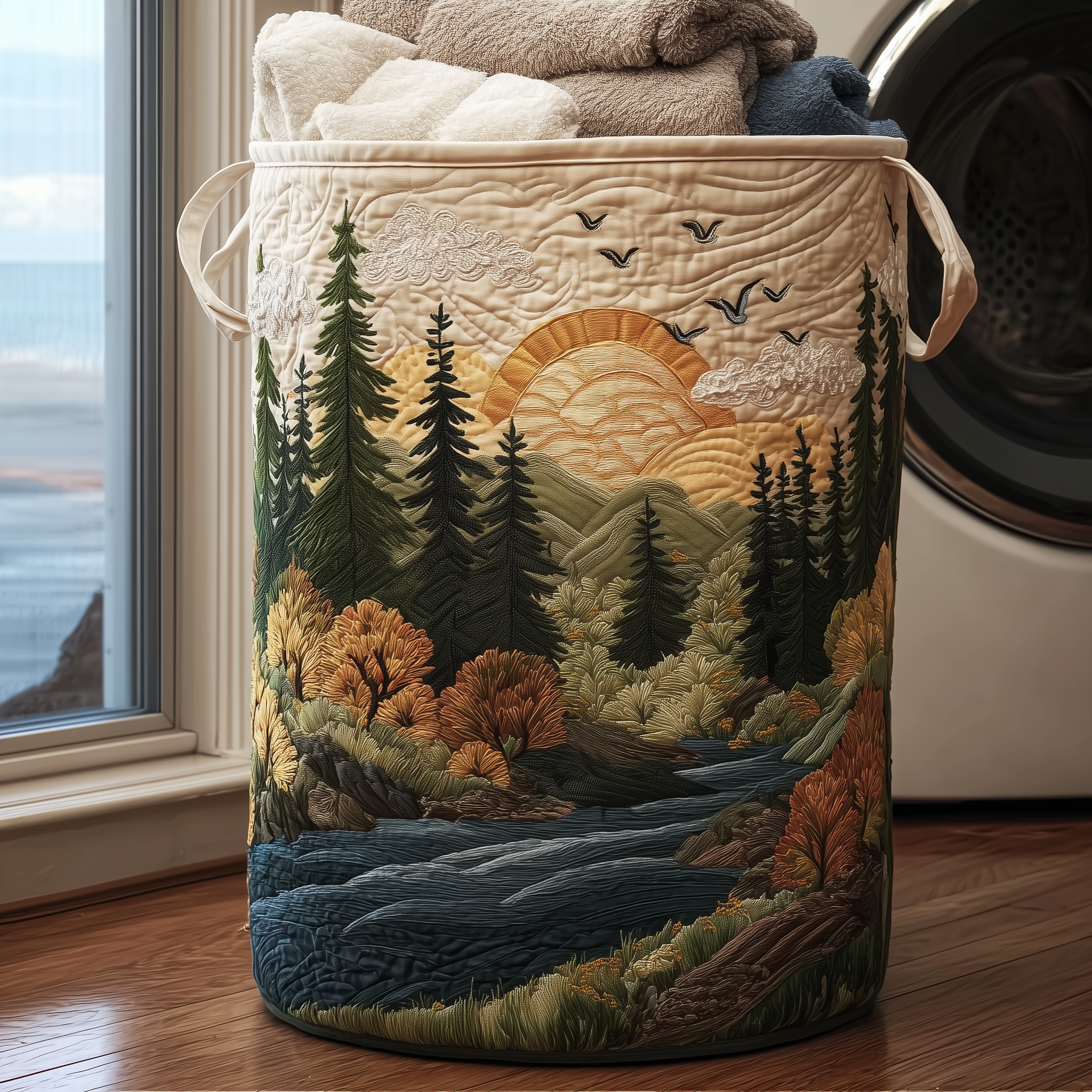 Sunrise Forest Quilted Laundry Basket Holiday Gift For Laundry Lovers