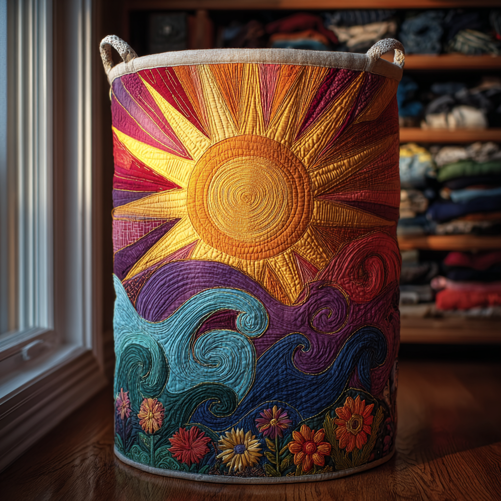 Sunrise Glow Quilted Laundry Basket Unique Gift For Laundry Lovers