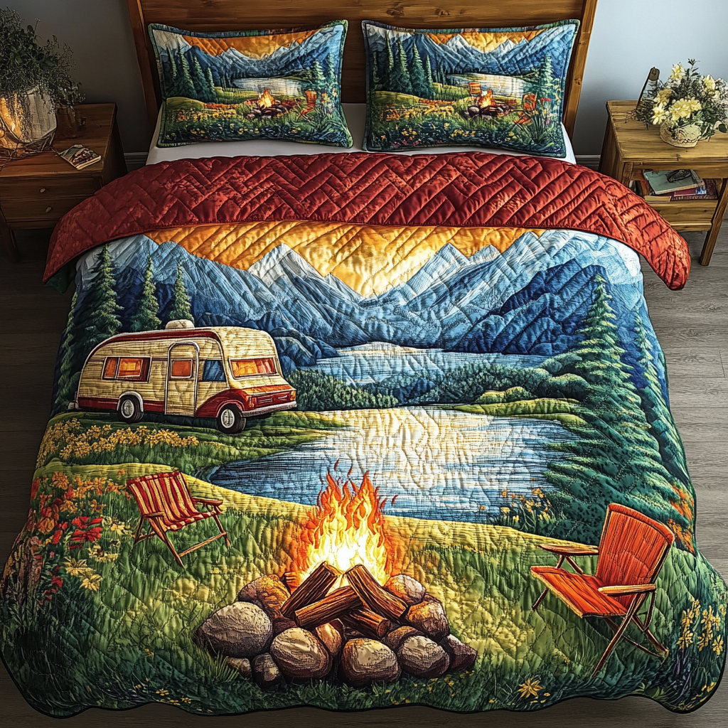 Sunrise Journey Quilted Bedding Set Cute Room Decor Unique Camping Gifts