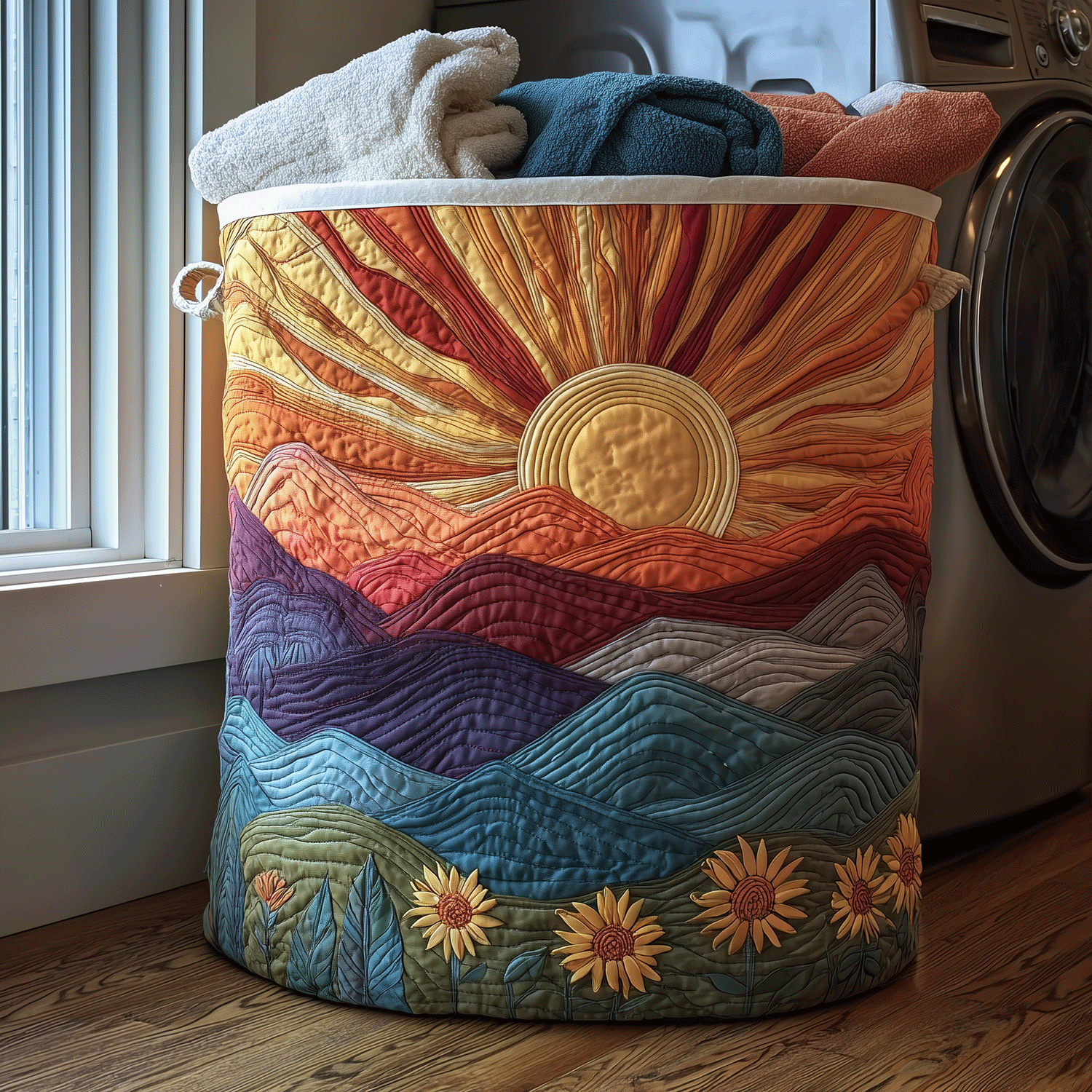 Sunrise Meadow Quilted Laundry Basket Valentine's Day Merch Gift