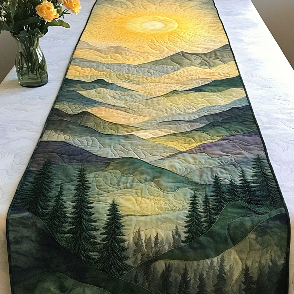 Sunrise Over Hills Quilted Table Runner Dining Decor Gifts For Someone Who Loves Nature