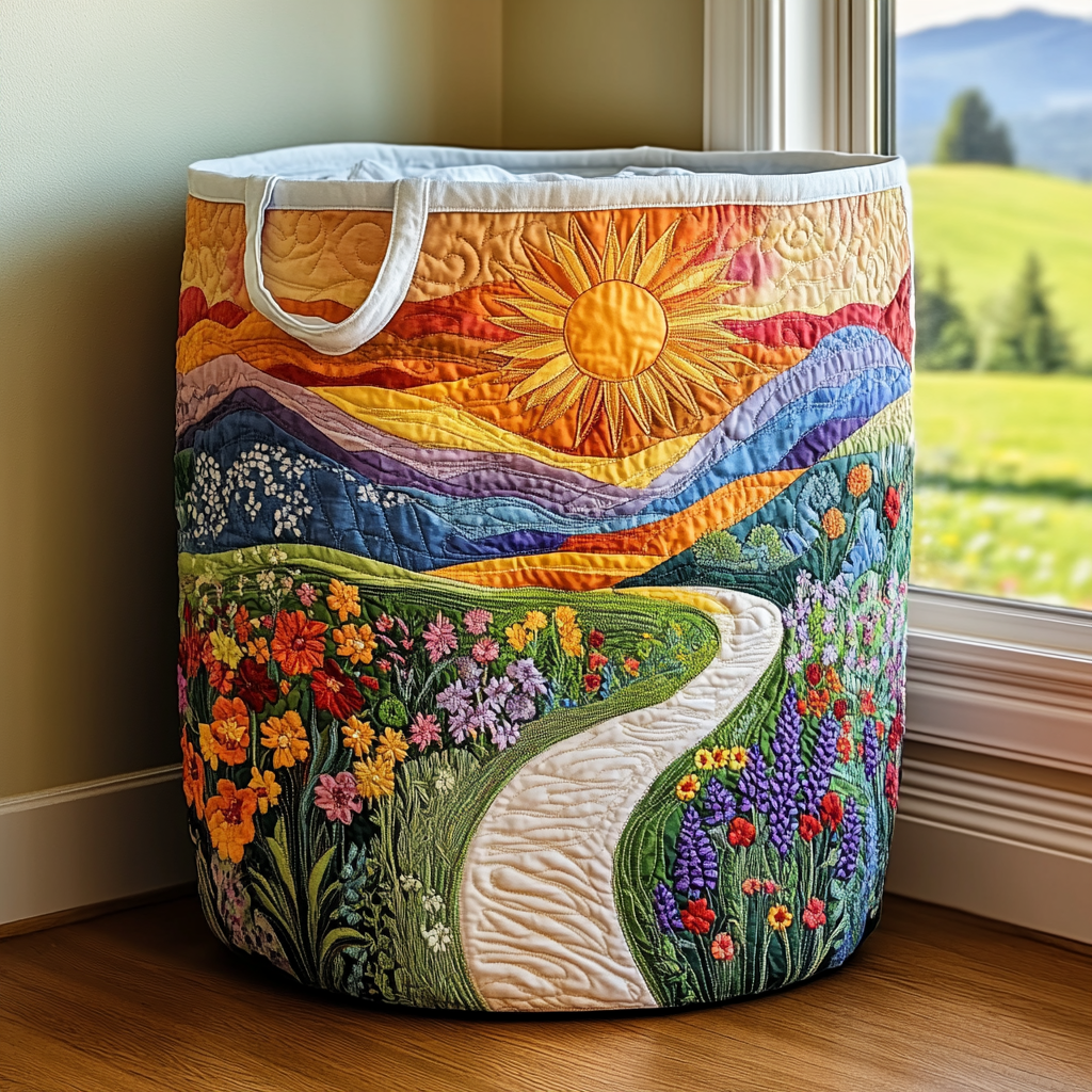 Sunrise Path Quilted Laundry Basket Anniversary Merch Gift