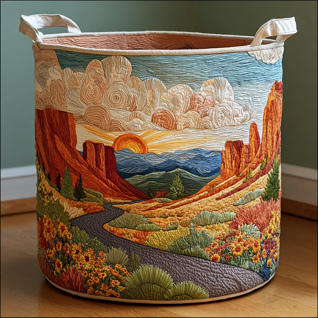 Sunrise Path Quilted Laundry Basket Trendy Quilted Laundry Hamper Gift for Modern Living