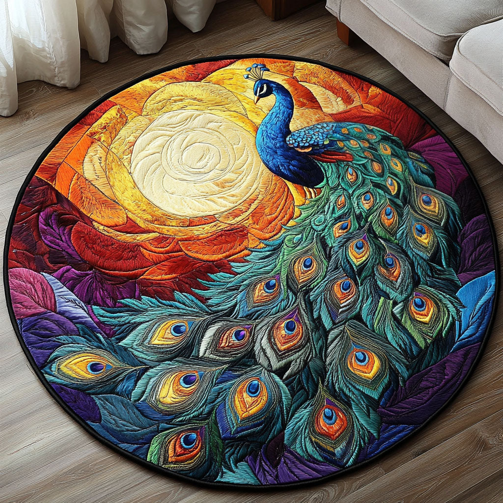 Sunrise Peacock Quilted Round Mat Entryway Ideas Christmas Gifts For Flower Lovers