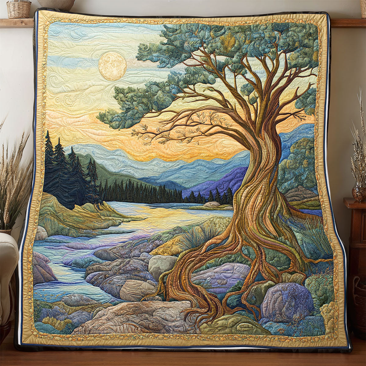 Sunrise Tree Of Life Quilt Premium Quilt Blanket Gift for Family Gatherings
