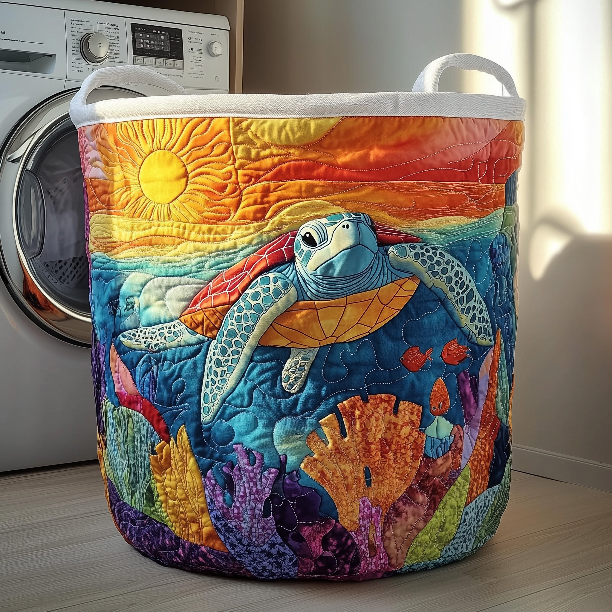 Sunrise Turtle Quilted Laundry Basket Father's Day Merch Gift
