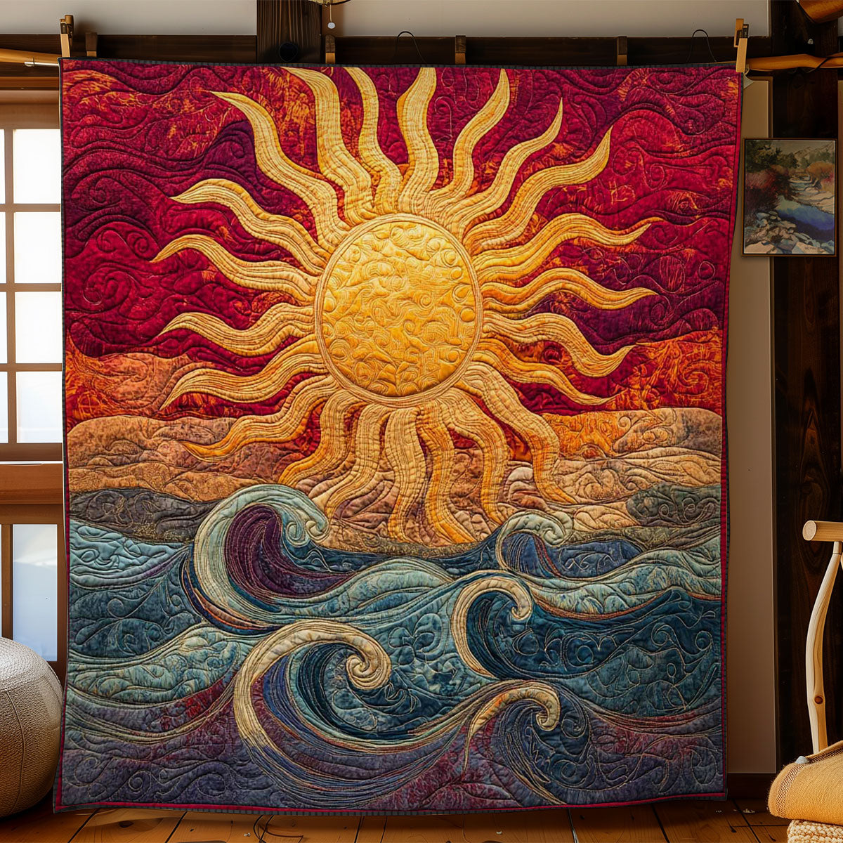 Sunrise Waves Quilt Luxury Quilt Blanket for Elegant Home Decor