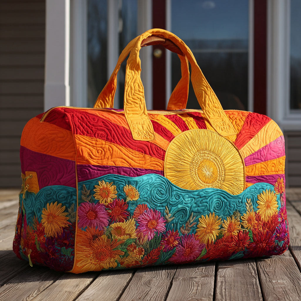 Sunrise Wildflower Quilted Duffle Bag Garden Travel Gear Best Gift For Nature Fans