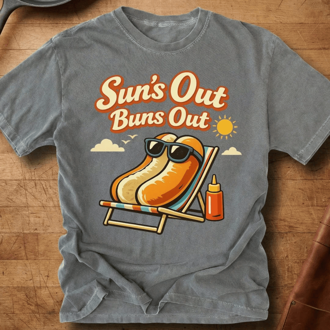 Sun's Out Buns Out T-Shirt Hot Dog On Beach Merchandise Gift For Ocean Lover