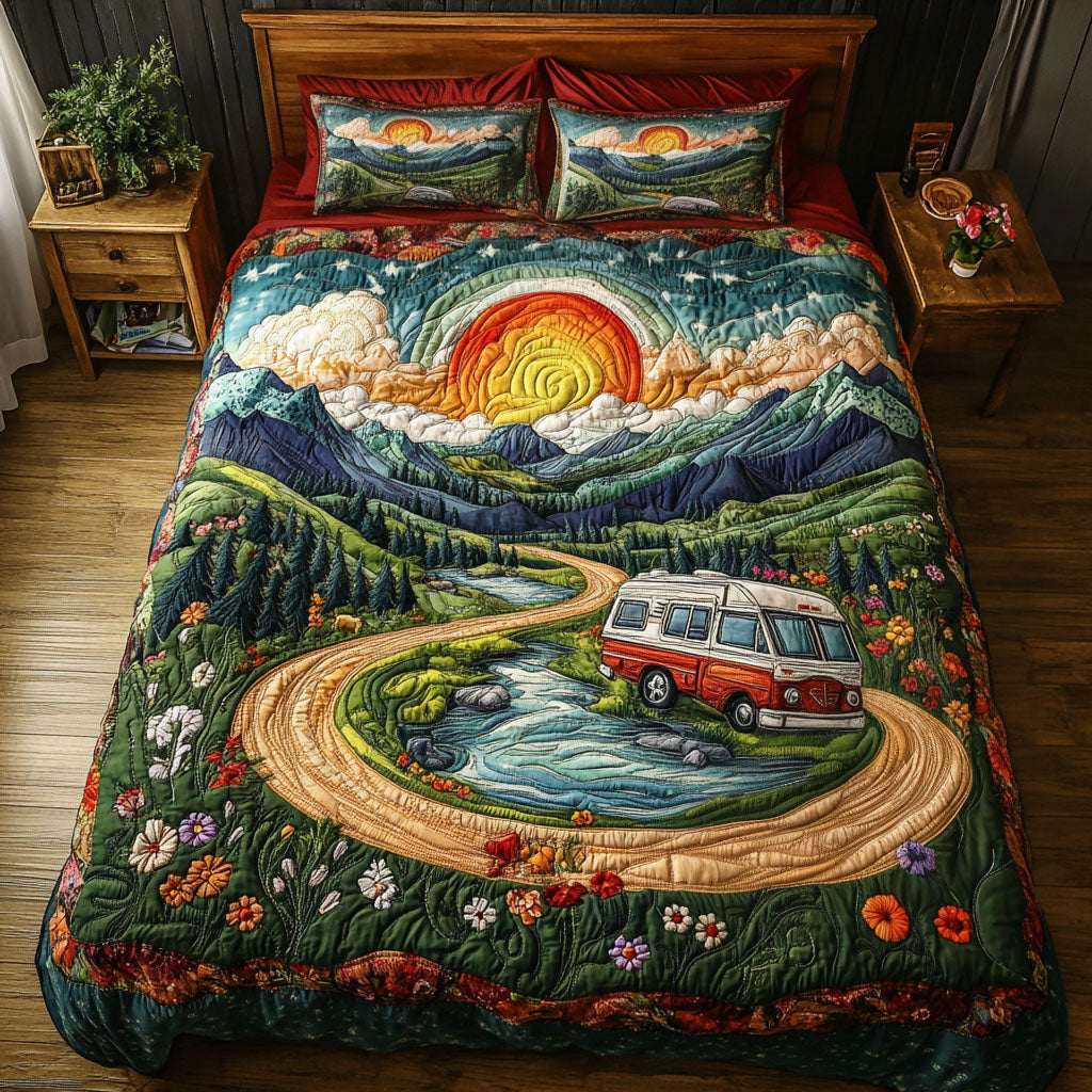 Sunset Adventure Quilted Bedding Set Bedroom Decor Ideas Hippy Gift Ideas