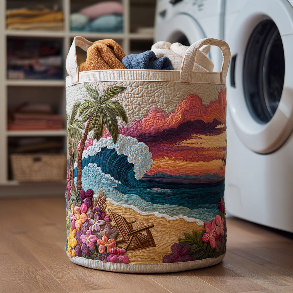 Sunset Beach Quilted Laundry Basket Spacious Quilted Laundry Organizer for Everyday Living