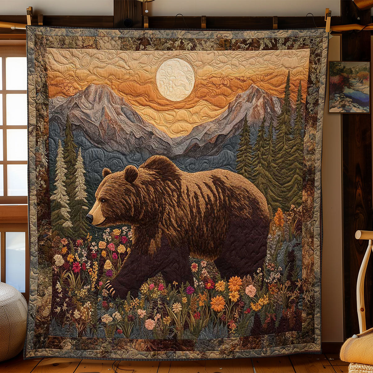 Sunset Bear Quilt Unique Quilt Blanket Gift for Special Occasions