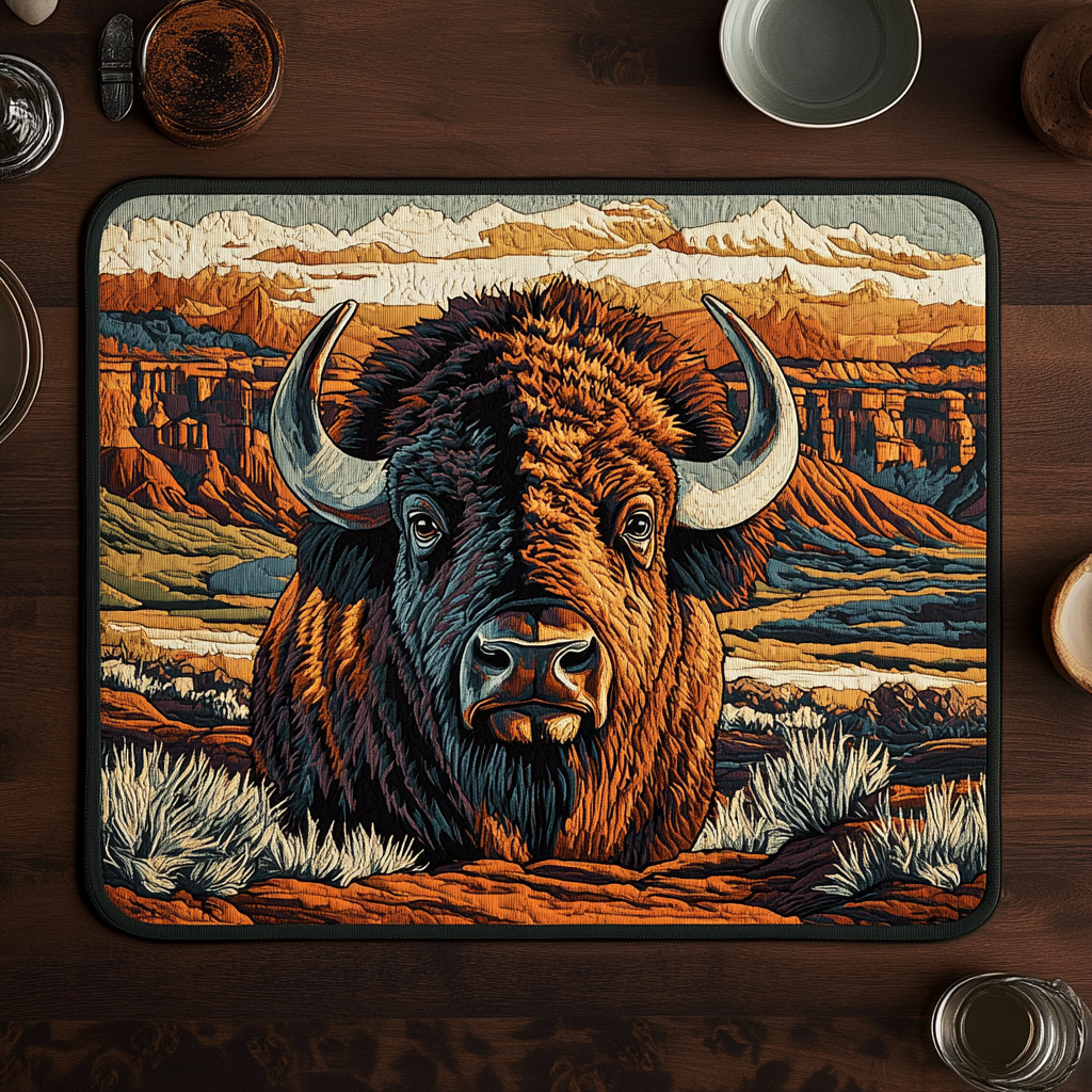 Sunset Bison Quilted Place Mat House Decor Items Presents For Farmer Boyfriend