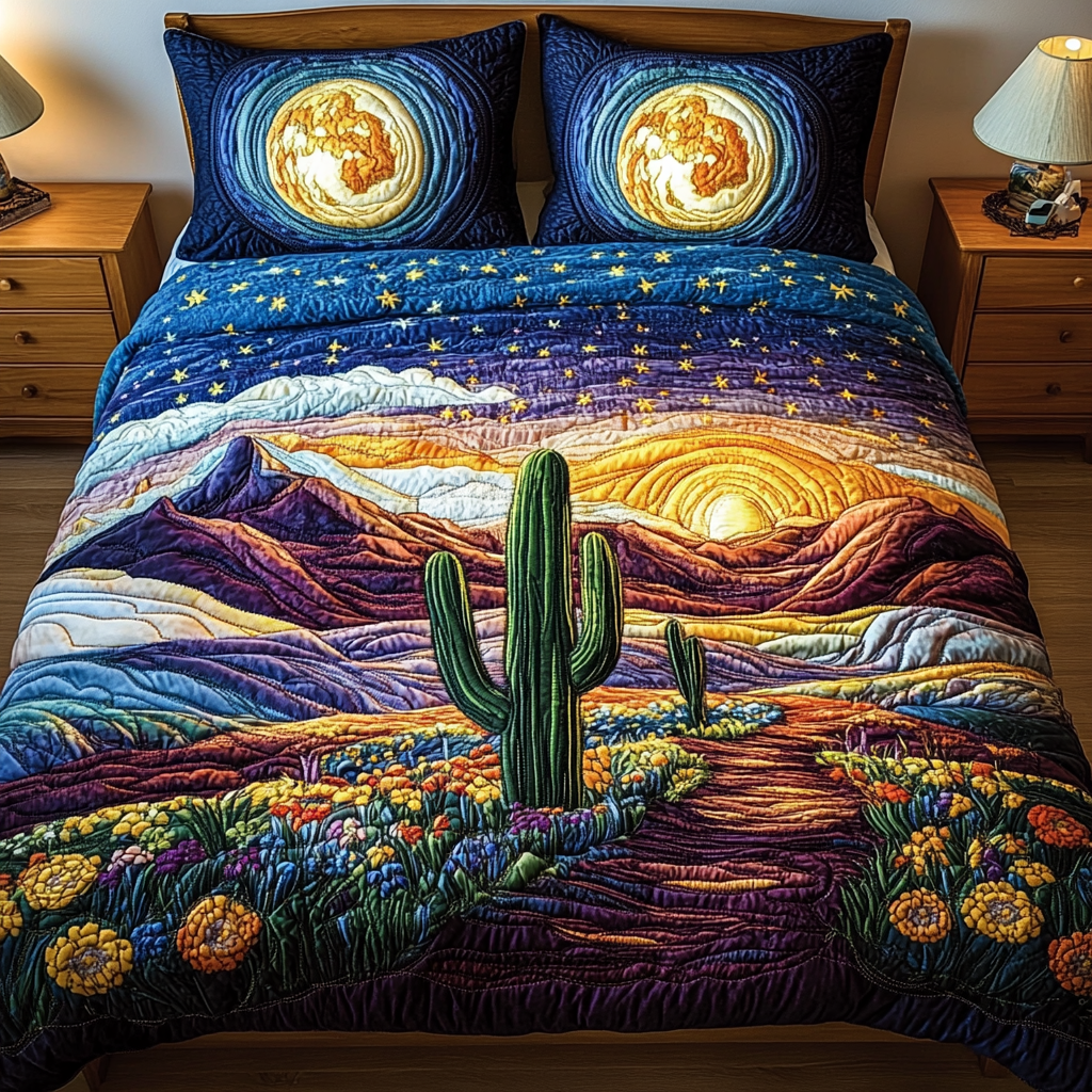 Sunset Bliss Quilted Bedding Set Bed Decor Cactus Inspired Gifts