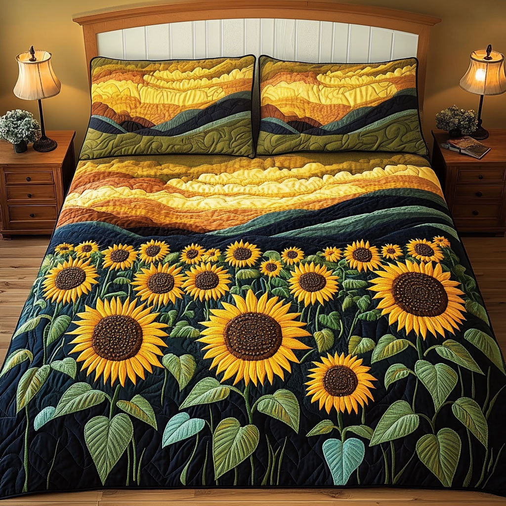 Sunset Bloom Field Quilted Bedding Set Bed Room Decoration Sunflower Birthday Gifts