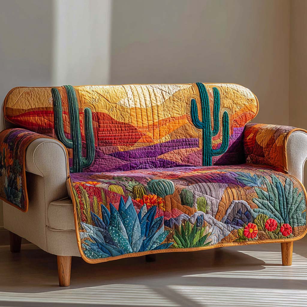 Sunset Bloom Quilted Sofa Cover Home Decor Best Cactus Gifts