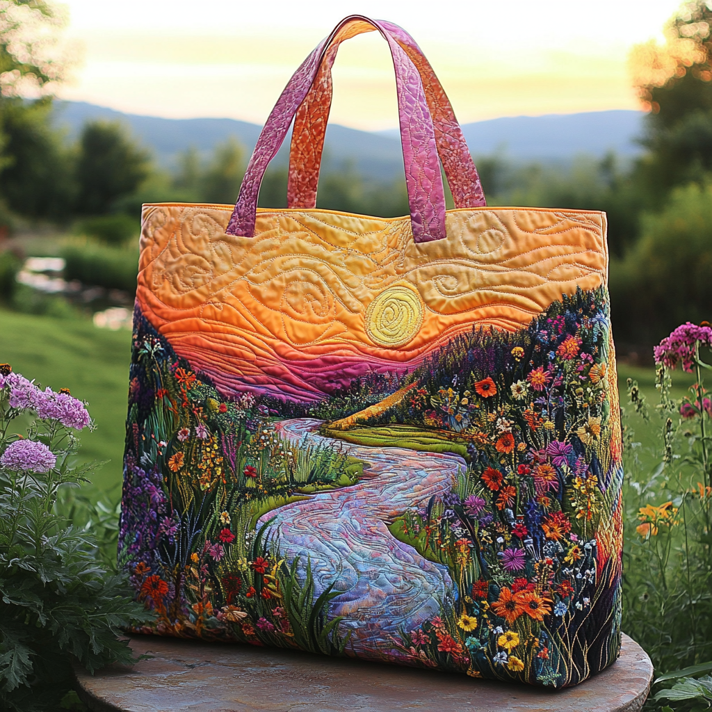 Sunset Bloom Quilted Tote Bag Gifts For Forest Lovers
