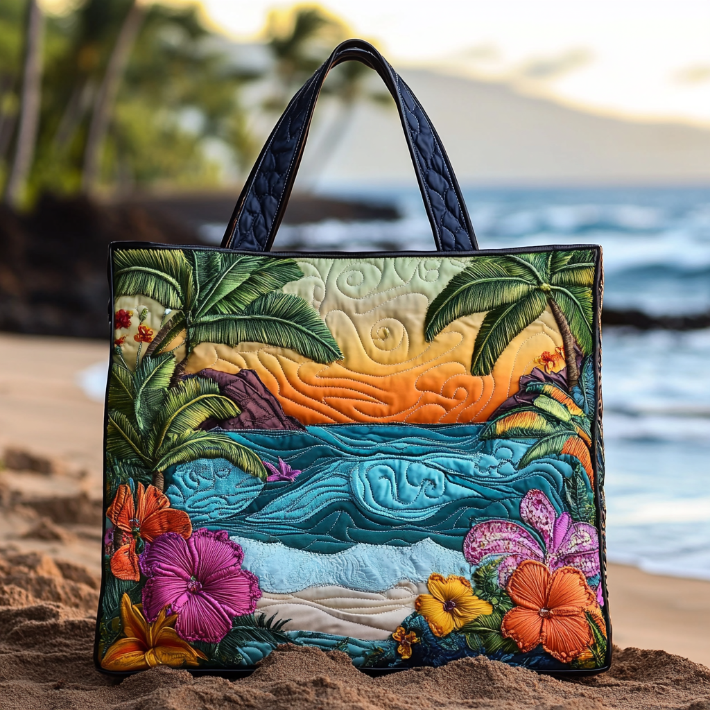 Sunset Bloom Quilted Tote Bag Ocean Gift For Beach Lover