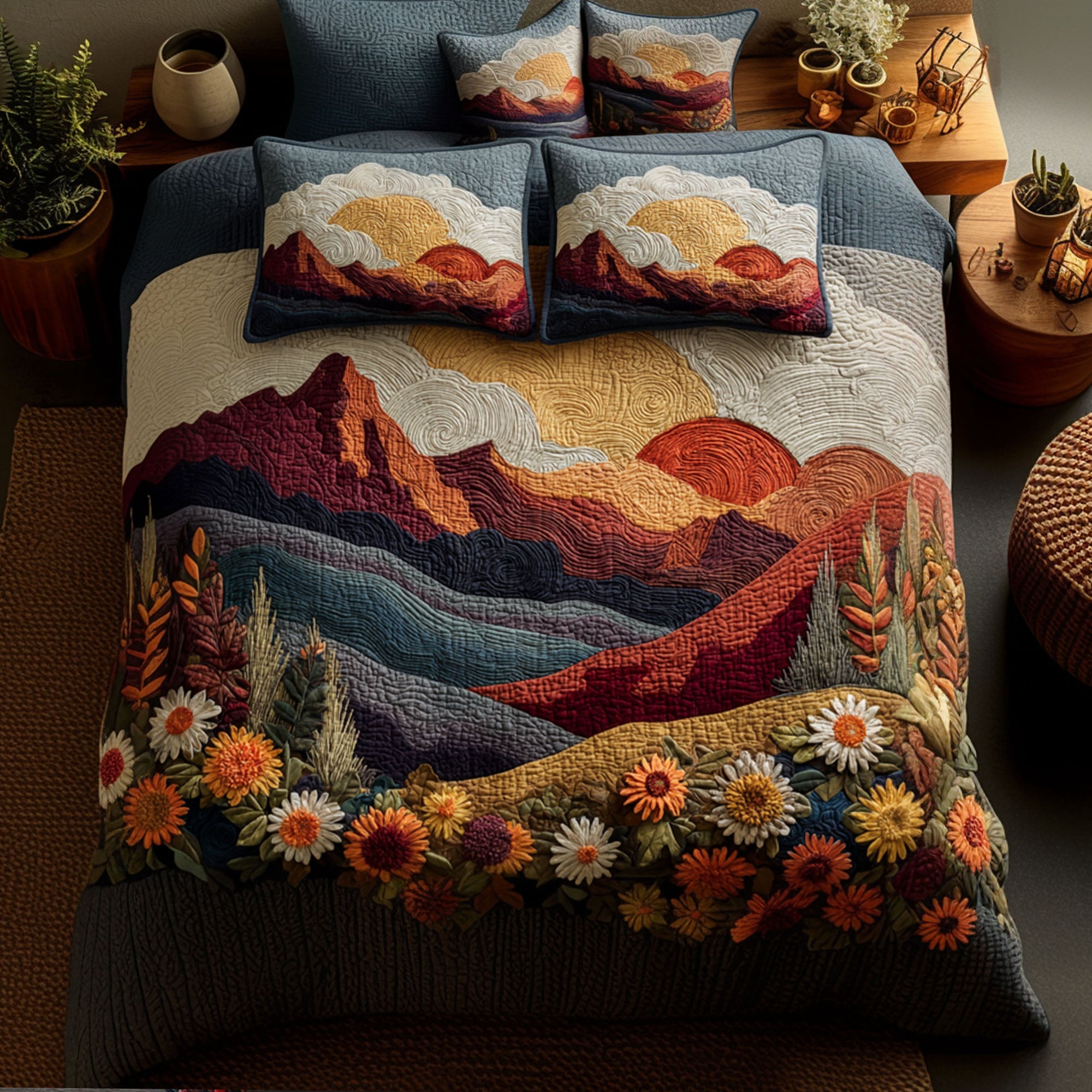 Sunset Blooms Quilted Bedding Set Bed Decor Ideas Gift Ideas For Fall
