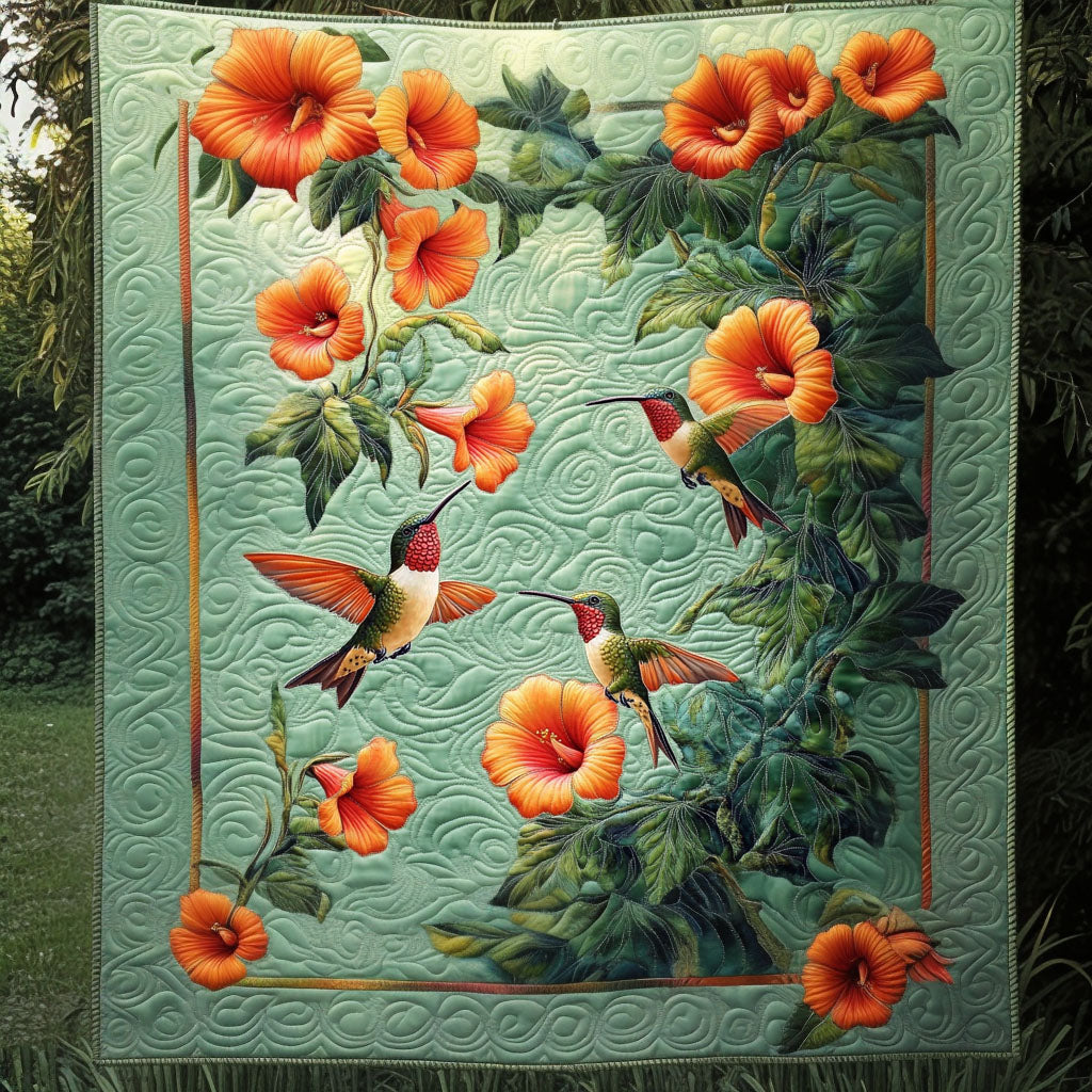 Sunset Blooms Quilted Blanket Xmas Holiday Best Gifts For Hummingbird Lovers