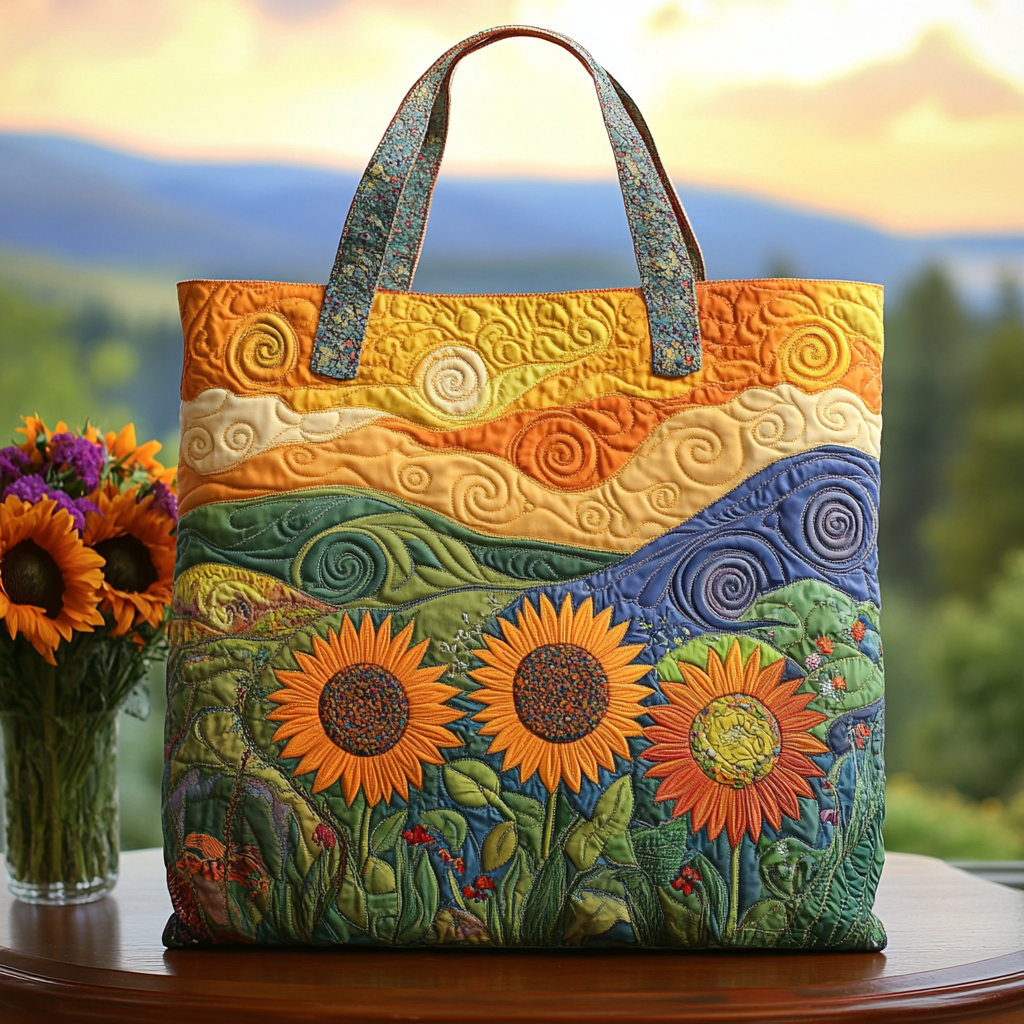 Sunset Blooms Quilted Tote Bag Gifts For Flower Enthusiasts