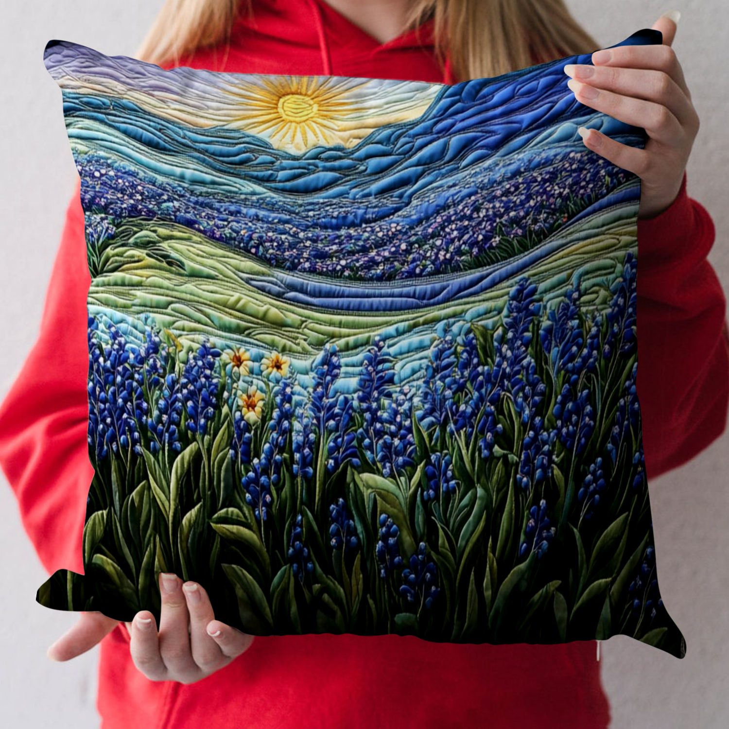 Sunset Bluebonnet Quilted Pillow Case Decorative Pillow Cases Texas Gifts For Men
