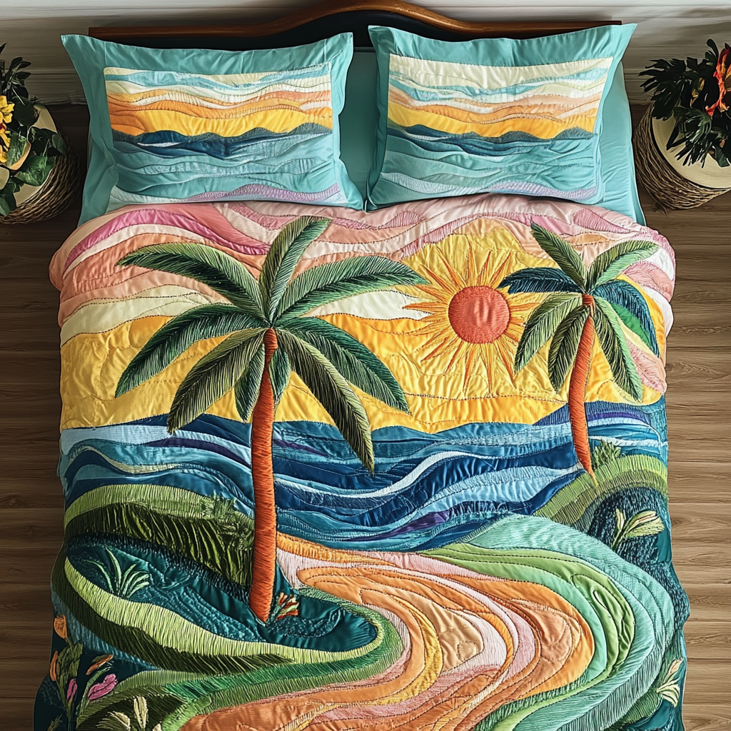 Sunset Breeze Quilted Bedding Set Warm and Elegant Bedding Gift Set for Every Home