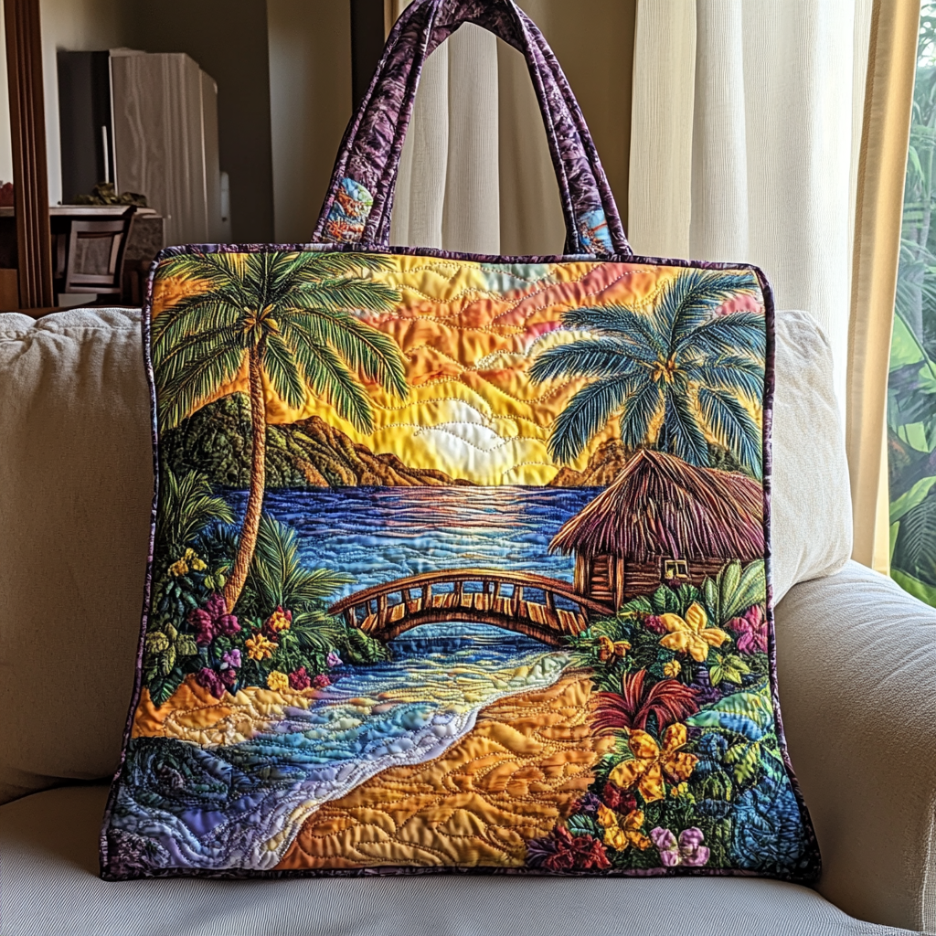 Sunset Bridge Quilted Tote Bag Best Gift For Beach Lover