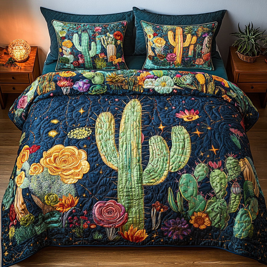 Sunset Cacti Quilted Bedding Set Xmas Holiday Duvet Cover Set Cactus Theme Gifts