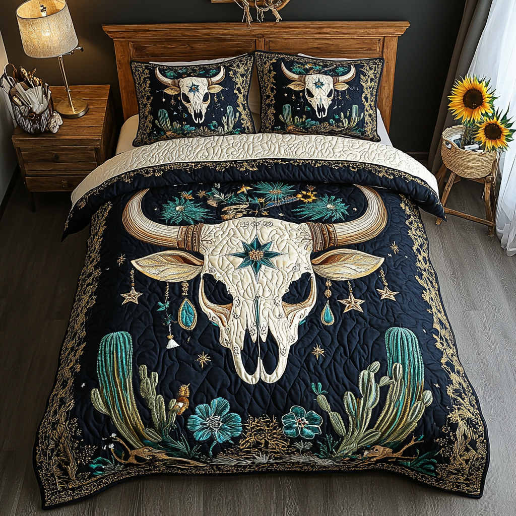 Sunset Cactus Quilted Bedding Set Bed Room Decoration Succulent Gift For Him Her