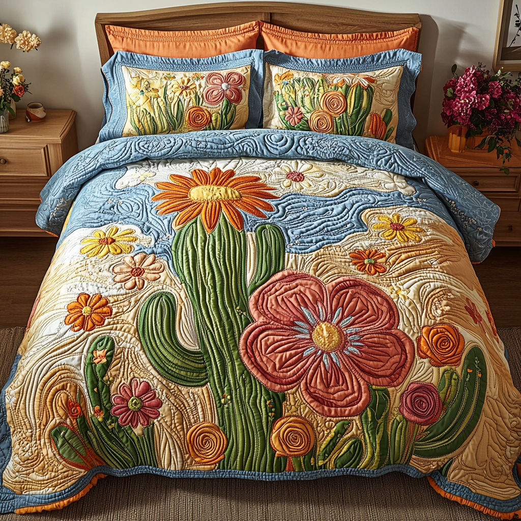 Sunset Cactus Quilted Bedding Set Bedroom Decorations Cactus Themed Birthday Gifts
