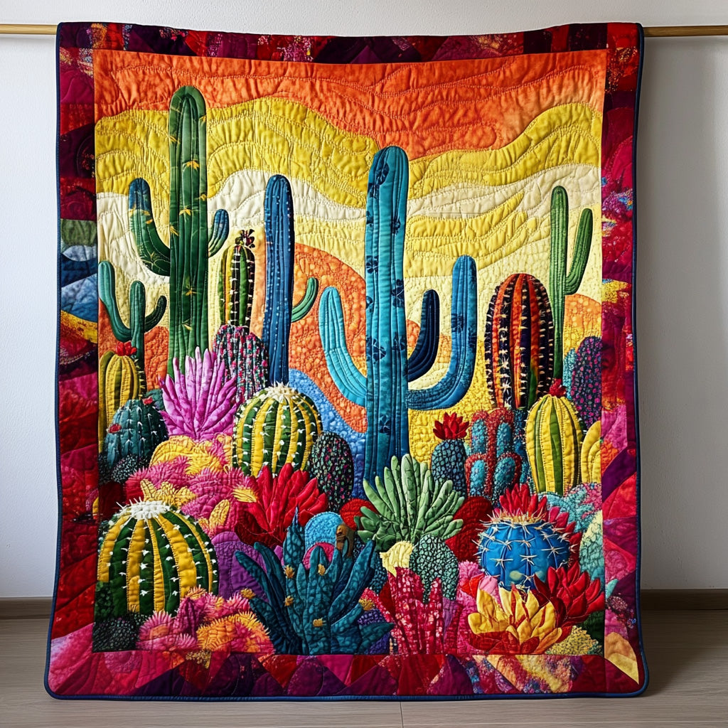 Sunset Cactus Quilted Blanket Cute Blankets For Adults