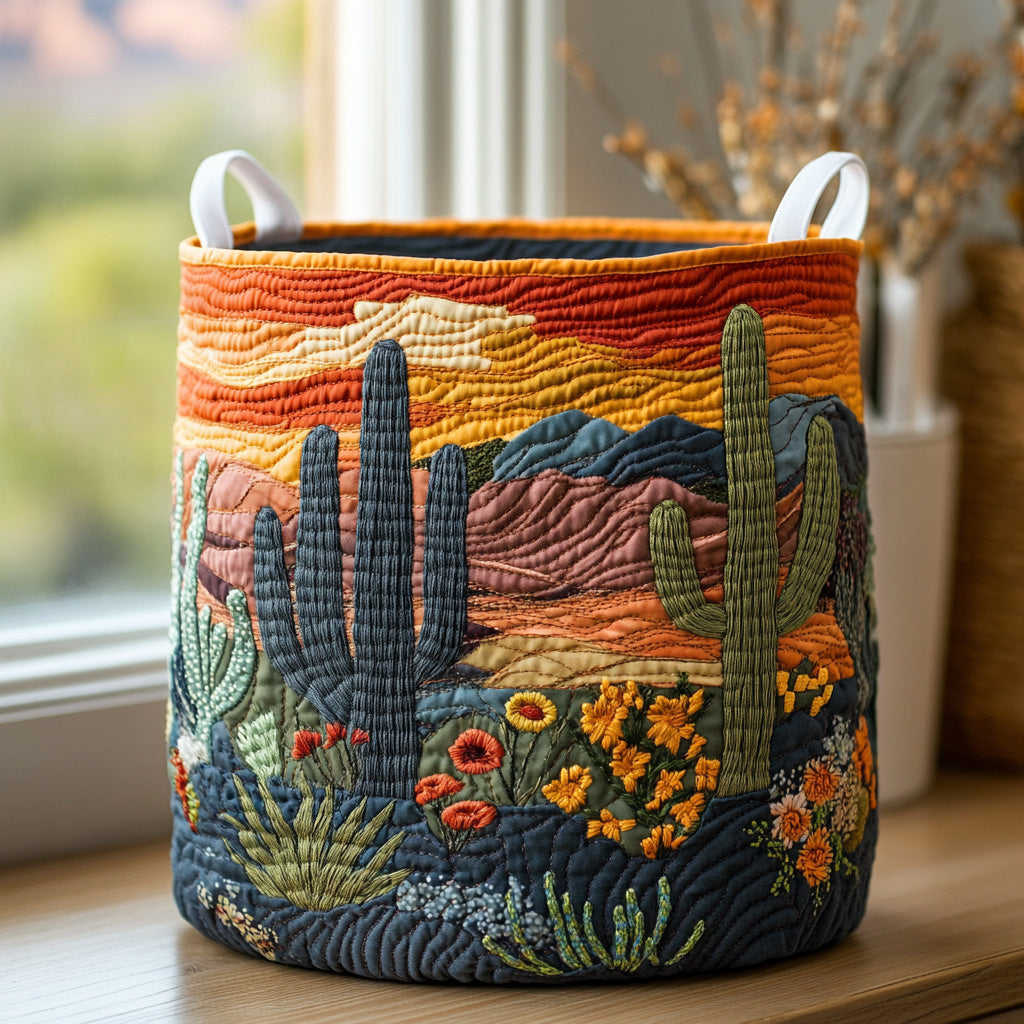 Sunset Cactus Quilted Laundry Basket Halloween Merch Gift