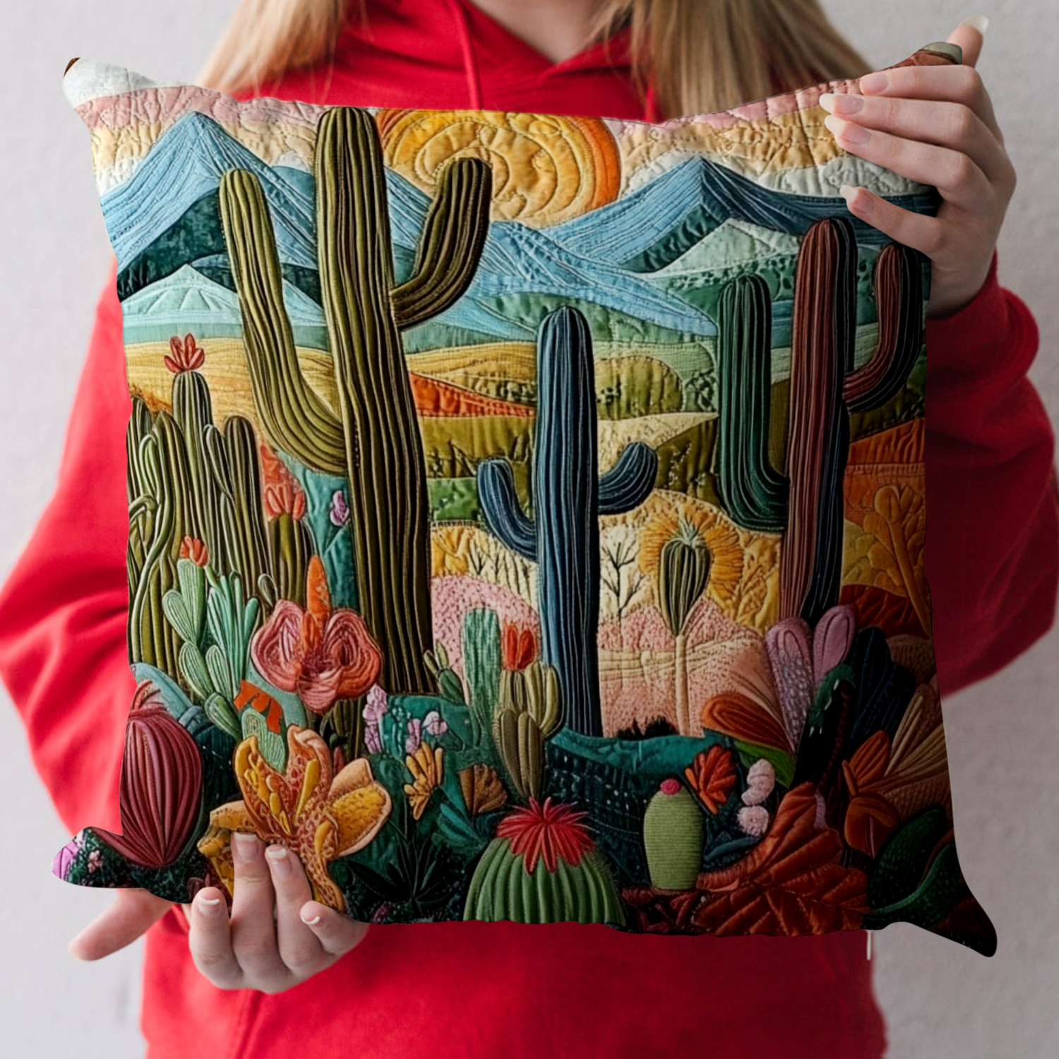 Sunset Cactus Quilted Pillow Case Best Throw Pillow Covers Cactus Gifts For Him