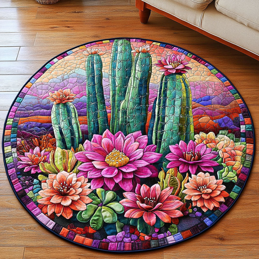 Sunset Cactus Quilted Round Mat Outdoor Entryway Decor Cactus Inspired Gifts