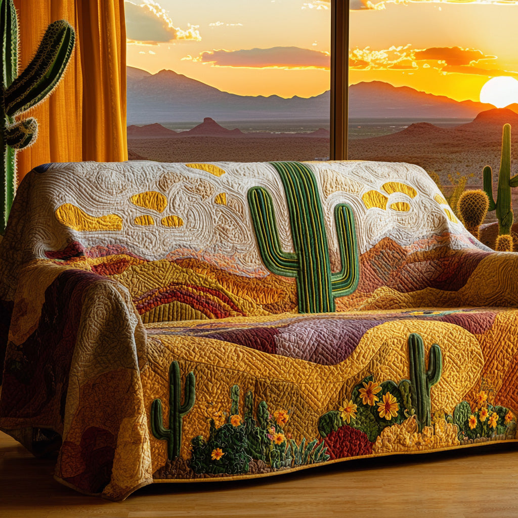 Sunset Cactus Quilted Sofa Cover Christmas Family Room Decor Best Friend Presents