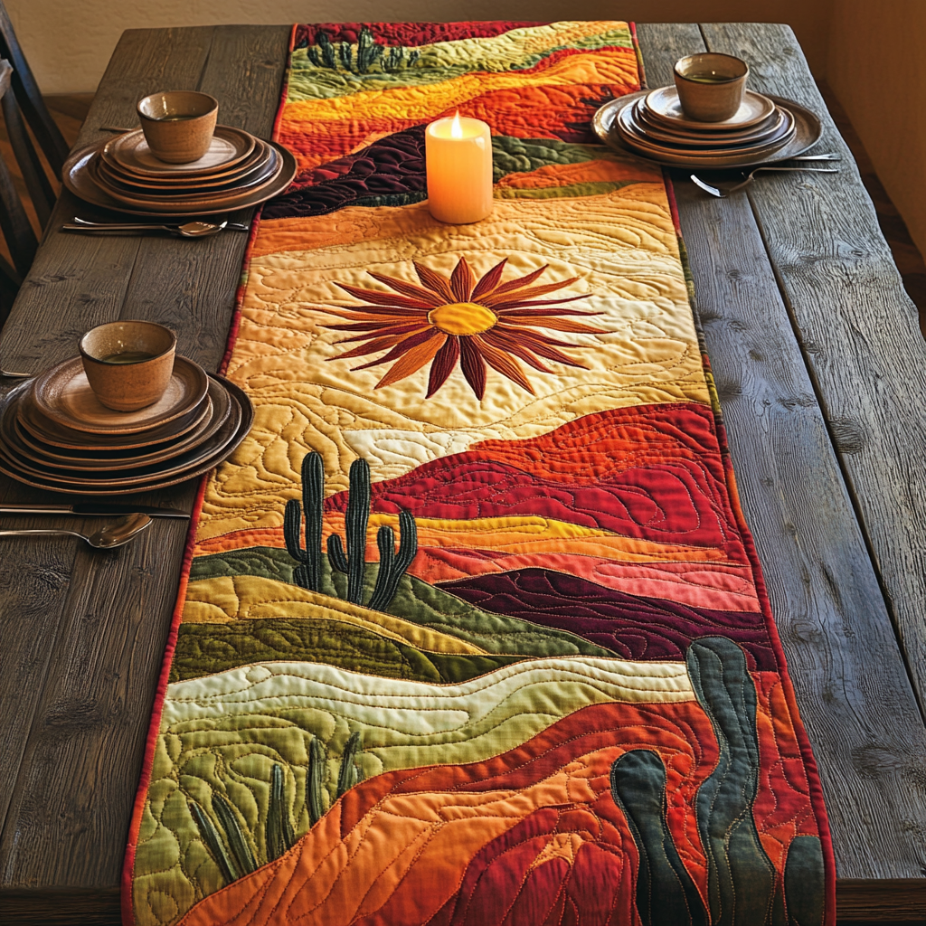 Sunset Cactus Quilted Table Runner Dinner Table Decor Ideas Awesome Gifts For Cactus Lovers