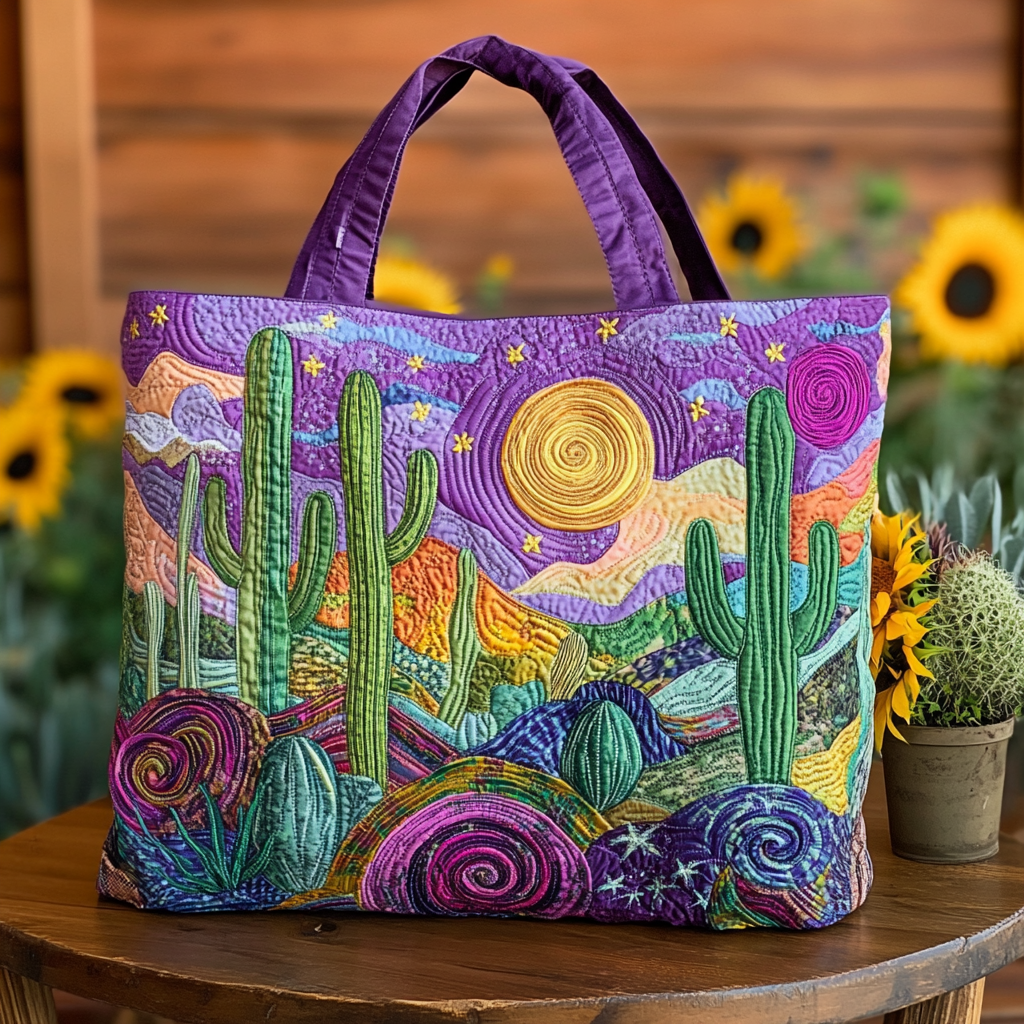 Sunset Cactus Quilted Tote Bag Cactus Related Gifts