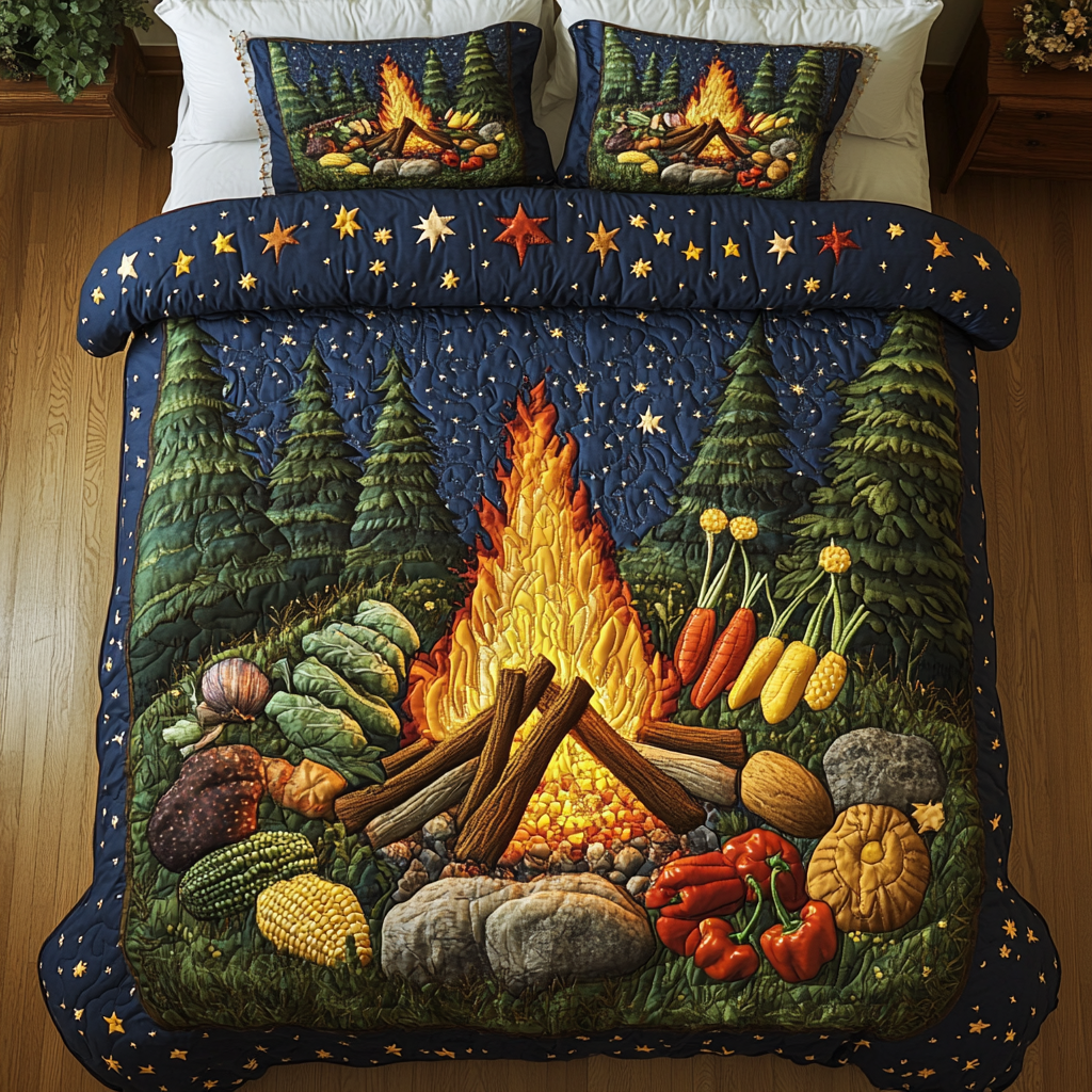 Sunset Camp Quilted Bedding Set Cute Bedroom Decor Great Presents For Camping Lovers