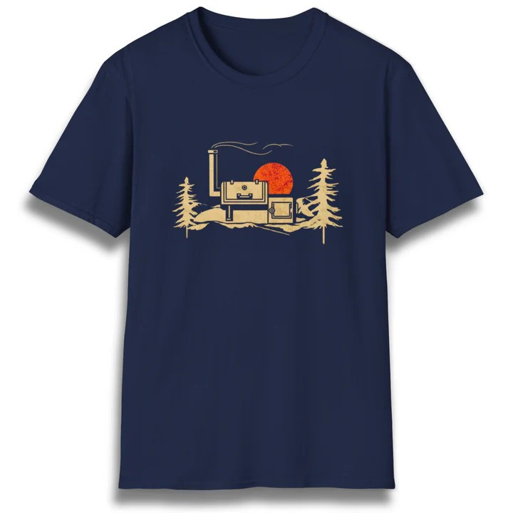 Sunset Campfire Trailer T Shirt Backyard BBQ Cookout Graphic Tees Trailer Gift For Dad