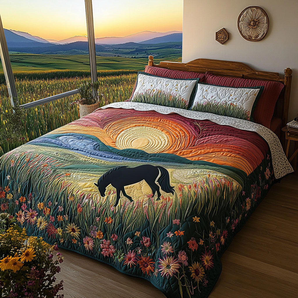 Sunset Canter Quilted Bedding Set Cozy Bedroom Decor Birthday Present Ideas For Horse Lover