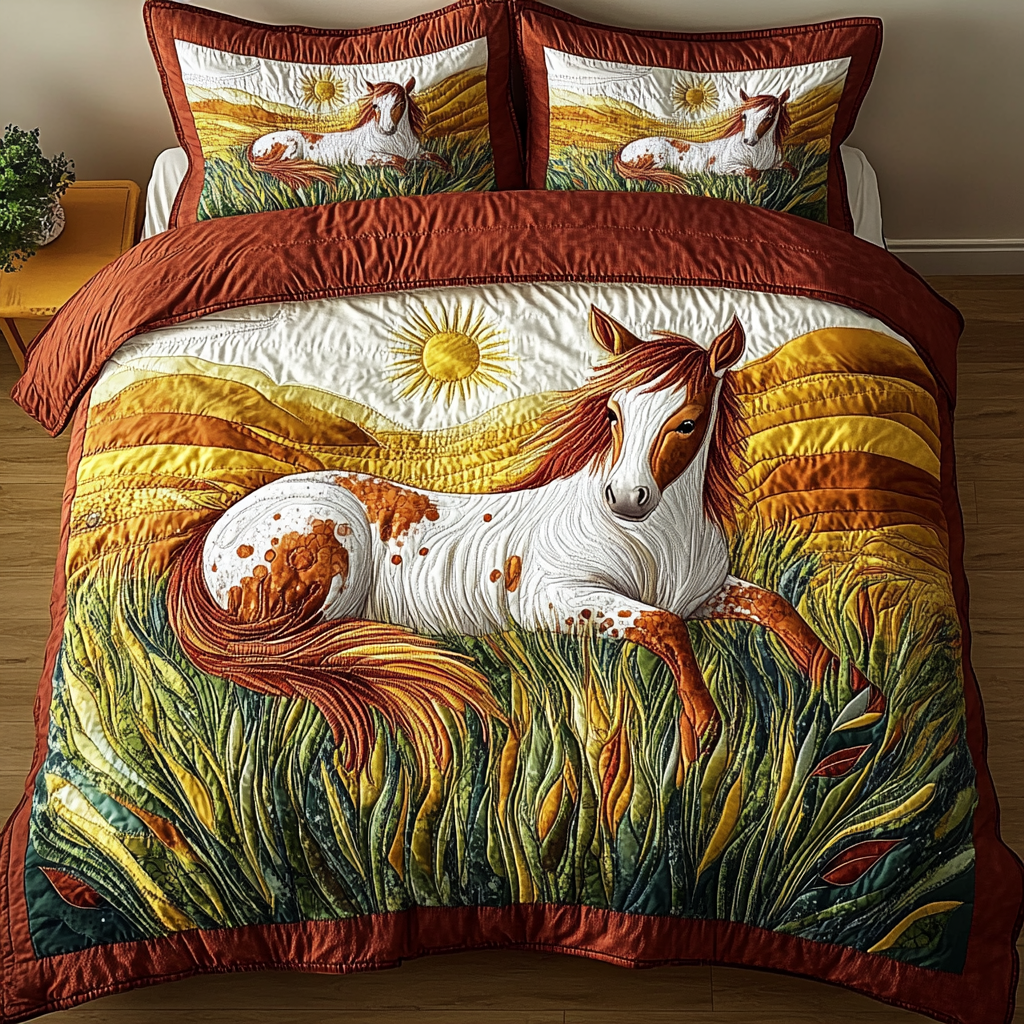 Sunset Canter Quilted Bedding Set Cute Bedroom Decor Gifts For Horse Lovers