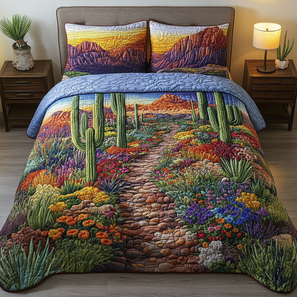 Sunset Canyon Path Quilted Bedding Set Bedroom Decor Ideas Gifts For Cactus Lovers